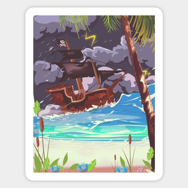 Pirate Ship in a Storm Sticker by nickemporium1